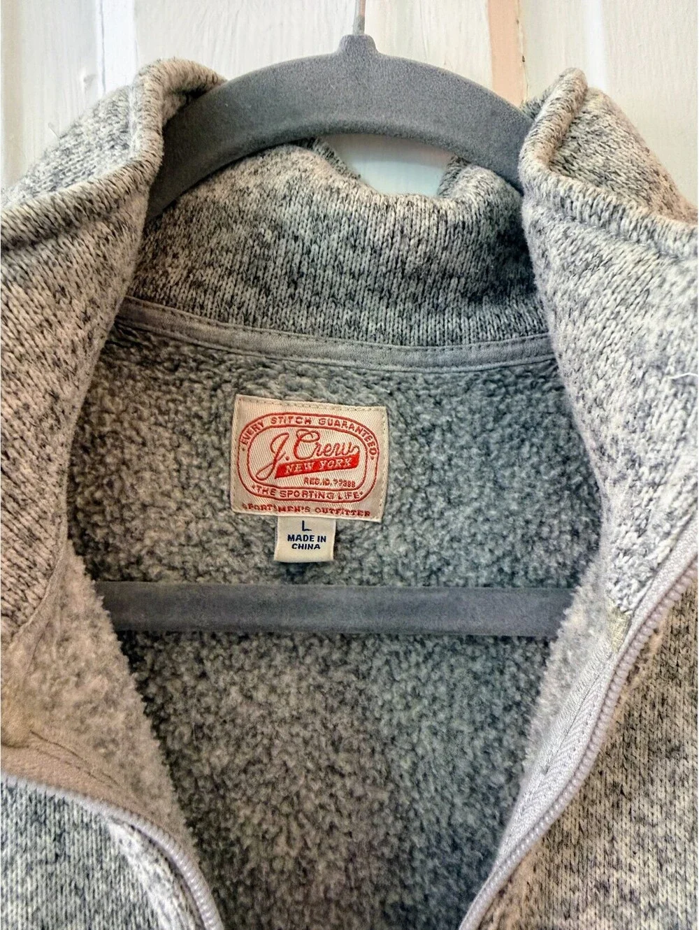 J.Crew Sweater Fleece Quarter Zip Pullover Mens Large Heather Gray Marbled